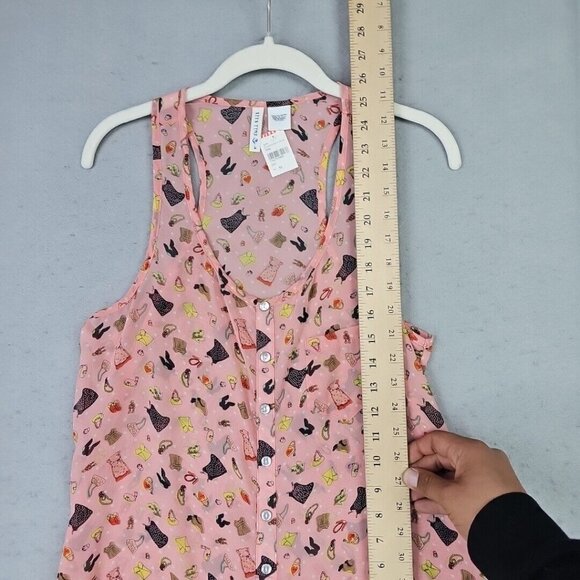 Full Tilt Tank Top Womens M Pink Allover Girly Print Chiffon Racerback Cute Fun - Picture 4 of 6